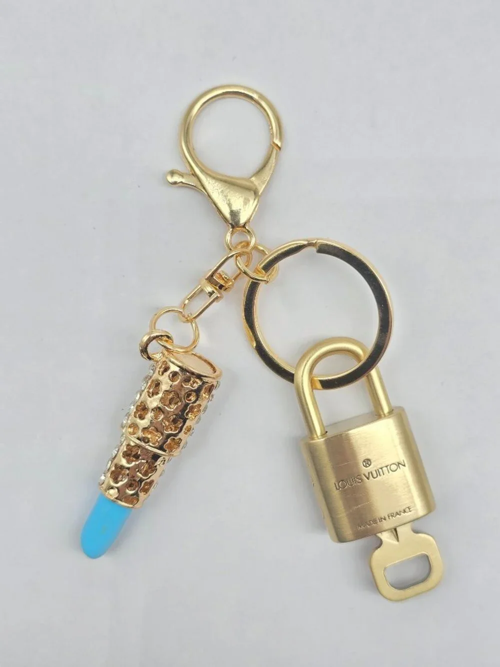 Authentic Louis Vuitton Gold Padlock 🔑 Unbranded Lipstick Keychain Bag Charm